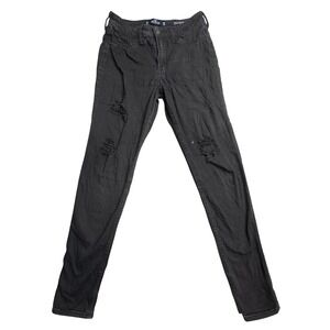 Hollister High Rise Legging Jeans Juniors 3R Black Distressed‎ Stretch Denim